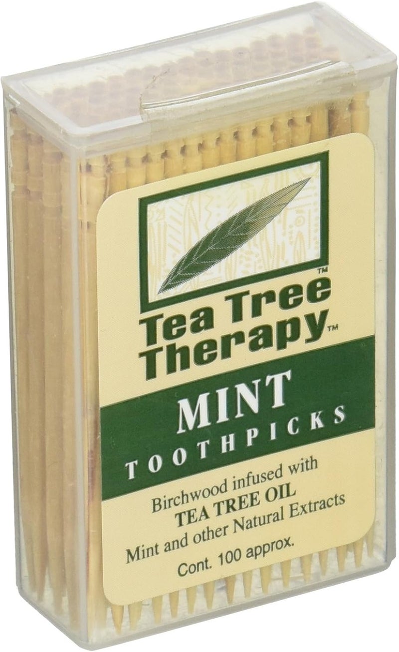 Tea Tree Therapy Mint Toothpicks - 100 Count Pack with Birchwood Infused Tea Tree Oil - Image 1